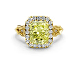 Yellow gold Fancy Yellow Radiant  Halo Diamond Engagement Ring with Filigree Band and Four-Prong Setting_81
