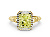 Yellow gold Fancy Yellow Radiant  Halo Diamond Engagement Ring with Intricate Filigree Band and Four-Prong Setting_54