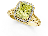 Yellow gold Fancy Yellow Radiant  Halo Diamond Engagement Ring with Intricate Filigree Band and Four-Prong Setting_55