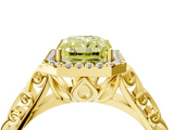 Yellow gold Fancy Yellow Radiant  Halo Diamond Engagement Ring with Intricate Filigree Band and Four-Prong Setting_58