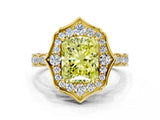 Yellow gold Fancy Yellow Radiant  Halo Diamond Engagement Ring with Milgrain Band and Four-Prong Setting_54