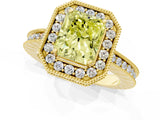 Yellow gold Fancy Yellow Radiant  Halo Diamond Engagement Ring with Milgrain Pave Band and Four-Prong Setting_13