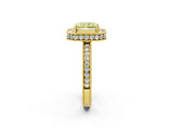 Yellow gold Fancy Yellow Radiant  Halo Diamond Engagement Ring with Milgrain Pave Band and Four-Prong Setting_14