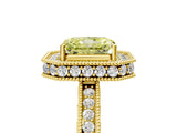 Yellow gold Fancy Yellow Radiant  Halo Diamond Engagement Ring with Milgrain Pave Band and Four-Prong Setting_17
