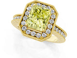 Yellow gold Fancy Yellow Radiant  Halo Diamond Engagement Ring with Milgrain Pave Band and Four-Prong Setting_52