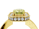 Yellow gold Fancy Yellow Radiant  Halo Diamond Engagement Ring with Milgrain Pave Band and Four-Prong Setting_55