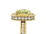 Yellow gold Fancy Yellow Radiant  Halo Diamond Engagement Ring with Milgrain Pave Band and Four-Prong Setting_56