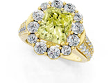 Yellow gold Fancy Yellow Radiant  Halo Diamond Engagement Ring with Split Shank and Prong Setting_67
