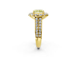 Yellow gold Fancy Yellow Radiant  Halo Diamond Engagement Ring with Split Shank and Prong Setting_68