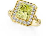 Yellow gold Fancy Yellow Radiant  Halo Diamond Engagement Ring with Twisted Band and Four-Prong Setting 1