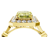 Yellow gold Fancy Yellow Radiant  Halo Diamond Engagement Ring with Twisted Band and Four-Prong Setting 4