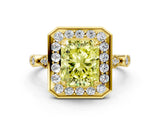 Yellow gold Fancy Yellow Radiant  Halo Diamond Engagement Ring with Twisted Band and Four-Prong Setting