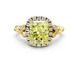 Yellow gold Fancy Yellow Radiant  Halo Diamond Engagement Ring with Vintage-Inspired Band and Four-Prong Setting_3