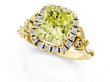 Yellow gold Fancy Yellow Radiant  Halo Diamond Engagement Ring with Vintage-Inspired Band and Four-Prong Setting_4