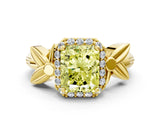 Yellow gold Fancy Yellow Radiant  Halo Diamond Floral Band with Four-Prong Setting_55