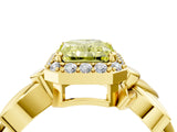 Yellow gold Fancy Yellow Radiant  Halo Diamond Floral Band with Four-Prong Setting_59
