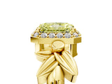 Yellow gold Fancy Yellow Radiant  Halo Diamond Floral Band with Four-Prong Setting_60