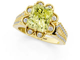 Yellow gold Fancy Yellow Radiant  Halo Diamond Floral Split Shank Engagement Ring 1