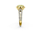 Yellow gold Fancy Yellow Radiant  Halo Diamond Floral Split Shank Engagement Ring 2