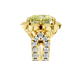 Yellow gold Fancy Yellow Radiant  Halo Diamond Floral Split Shank Engagement Ring 5