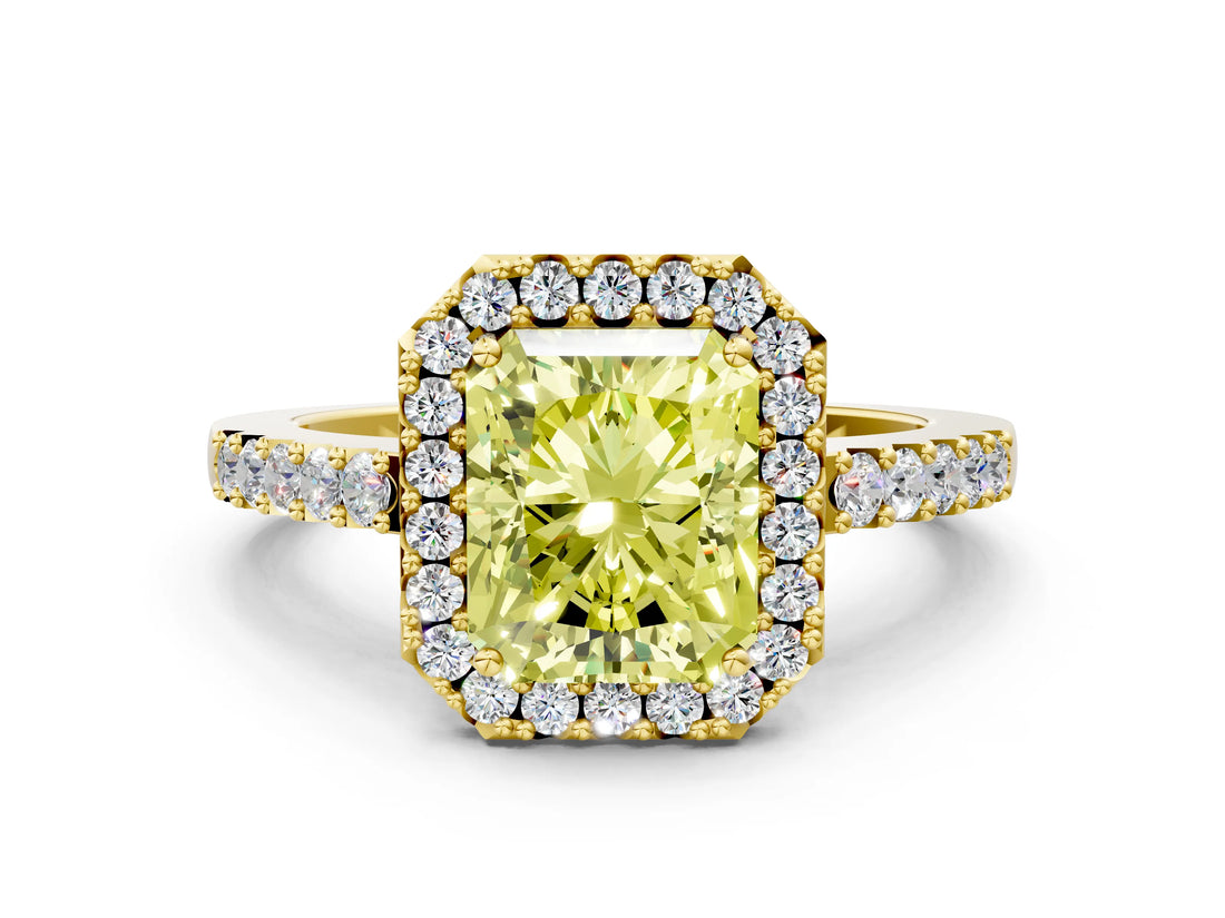Yellow gold Fancy Yellow Radiant  Halo Diamond Pavé Solitaire Ring_70