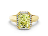 Yellow gold Fancy Yellow Radiant  Halo Diamond Ring with Cathedral Band and Four-Prong Setting_49
