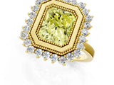 Yellow gold Fancy Yellow Radiant  Halo Diamond Ring with Milgrain Edge and Round Prong Setting_27