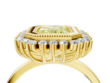 Yellow gold Fancy Yellow Radiant  Halo Diamond Ring with Milgrain Edge and Round Prong Setting_30