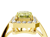 Yellow gold Fancy Yellow Radiant  Halo Diamond Ring with Split Shank and Four-Prong Setting_56