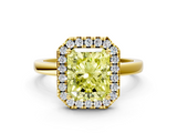 Yellow gold Fancy Yellow Radiant  Halo Diamond Solitaire with Pavé Band and Four-Prong Setting_74
