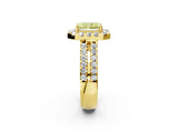 Yellow gold Fancy Yellow Radiant  Halo Diamond Split Shank Engagement Ring with Prong Setting_53