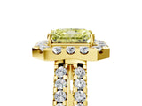 Yellow gold Fancy Yellow Radiant  Halo Diamond Split Shank Engagement Ring with Prong Setting_56