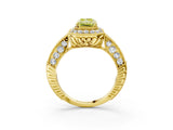 Yellow gold Fancy Yellow Radiant  Halo Diamond Split Shank Ring with Milgrain Detail_52