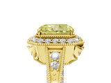Yellow gold Fancy Yellow Radiant  Halo Diamond Split Shank Ring with Milgrain Detail_54