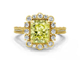 Yellow gold Fancy Yellow Radiant  Halo Milgrain Pave Diamond Ring with Four-Prong Setting 1