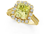 Yellow gold Fancy Yellow Radiant  Halo Milgrain Pave Diamond Ring with Four-Prong Setting 2