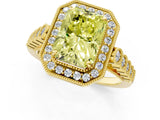 Yellow gold Fancy Yellow Radiant  Halo Milgrain Solitaire with Bezel Set Side Stones and Pave Band_33