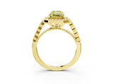 Yellow gold Fancy Yellow Radiant  Halo Milgrain Solitaire with Bezel Set Side Stones and Pave Band_35