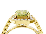 Yellow gold Fancy Yellow Radiant  Halo Milgrain Solitaire with Bezel Set Side Stones and Pave Band_36