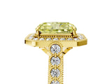 Yellow gold Fancy Yellow Radiant  Halo Milgrain Solitaire with Bezel Set Side Stones and Pave Band_37