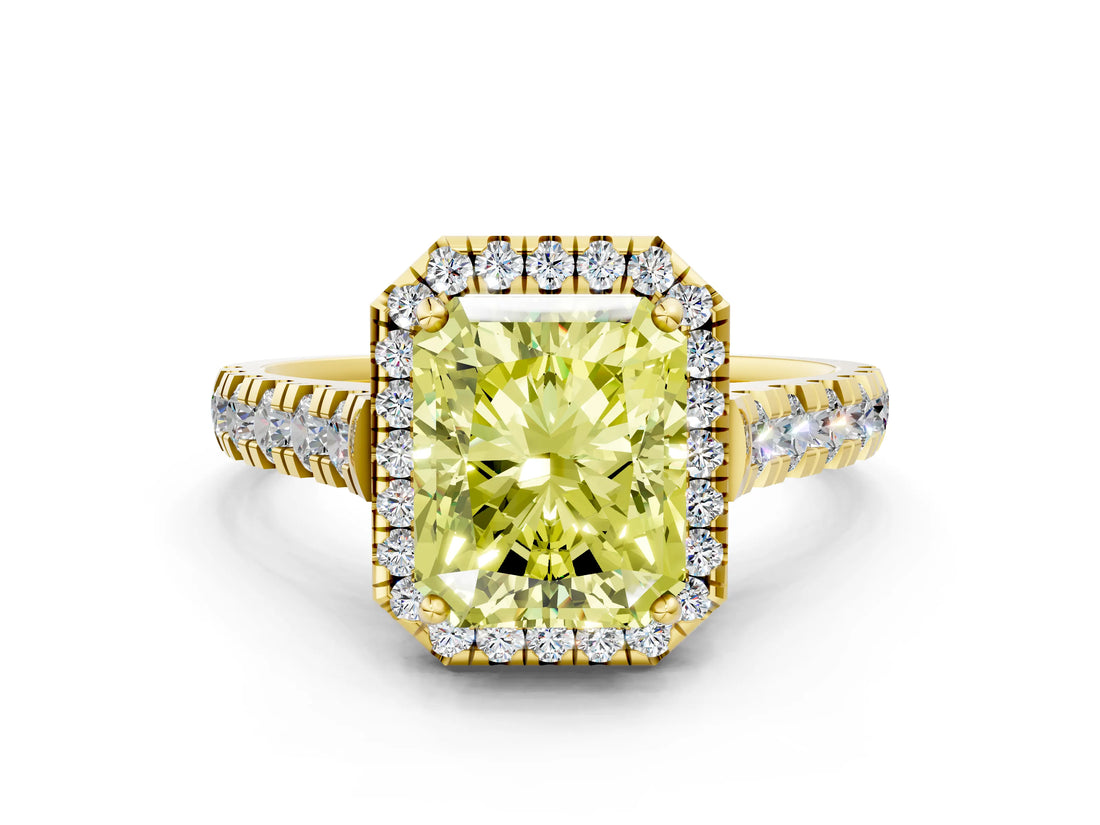 Yellow gold Fancy Yellow Radiant  Halo Pavé Diamond Engagement Ring with Four-Prong Setting_27