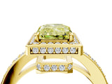 Yellow gold Fancy Yellow Radiant  Halo Pave Band Solitaire Ring with Prong Setting_70