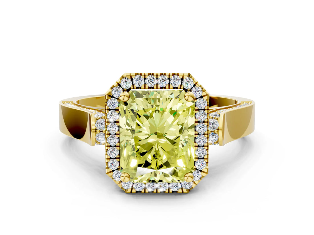 Yellow gold Fancy Yellow Radiant  Halo Pave Split Shank Prong Setting Ring_26