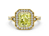 Yellow gold Fancy Yellow Radiant  Halo Round Diamond Milgrain Pave Engagement Ring_3