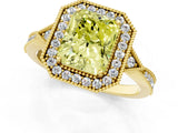 Yellow gold Fancy Yellow Radiant  Halo Round Diamond Milgrain Pave Engagement Ring_4