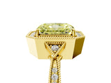 Yellow gold Fancy Yellow Radiant  Halo Round Diamond Milgrain Pave Engagement Ring_8