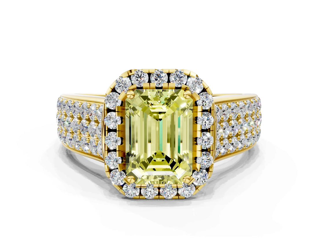 Yellow gold Fancy Yellow Radiant  Halo Round Diamond Pave Band with Prong Setting 1