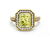 Yellow gold Fancy Yellow Radiant  Halo Solitaire Diamond Ring with Pave Band and Bezel Setting_49