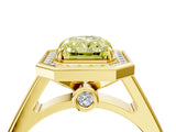 Yellow gold Fancy Yellow Radiant  Halo Solitaire Diamond Ring with Pave Band and Bezel Setting_53