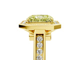 Yellow gold Fancy Yellow Radiant  Halo Solitaire Diamond Ring with Pave Band and Bezel Setting_54